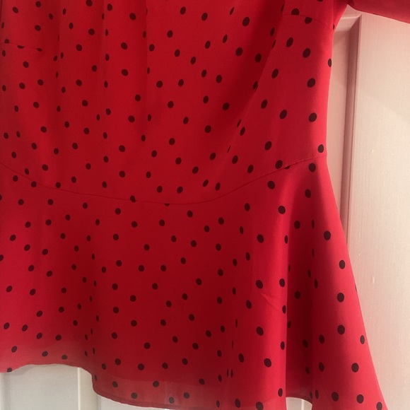 BODEN Blouse Red Poinsettia Polka Spot Dot Sena Peplum Top Size 10 - Picture 5 of 11